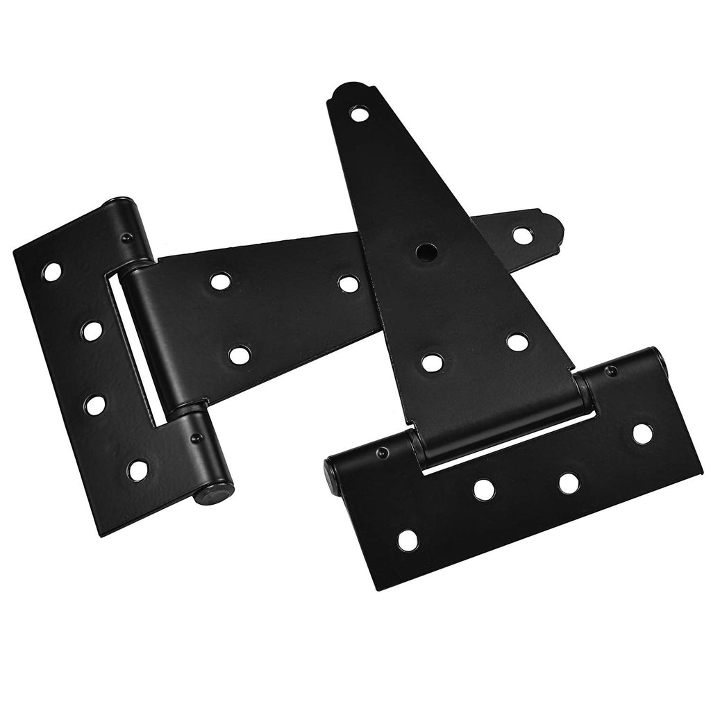 6 Inch T-Strap Shed Door Hinges Heavy Duty, Black Tee Hinge for Wooden Fences, Yard Door, Barn Door Gates, Wrought