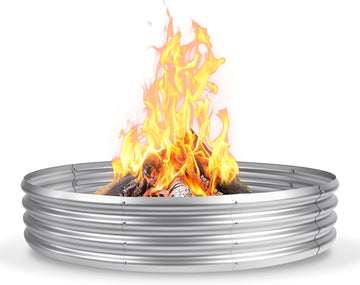 48 Inch Fire Pit Ring for Outside, 4FT Diameter Wood Burning Fire Ring, Large Round Galvanized Steel Fire Pit