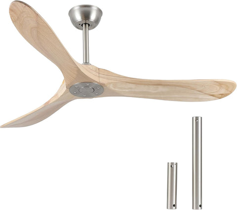 52" Modern Ceiling Fan, No Light, 6-Speed, Reversible, Timed Shutdown, DC Motor, Natural Wood 3 Blade, Porch, Bedroom, Living Room A101-B0C7L4CS79