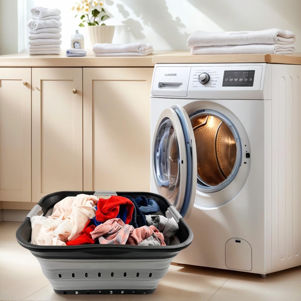 42L (11 gallon) Collapsible Plastic Laundry Basket - Foldable Pop Up Storage Container/Organizer - Portable Basket