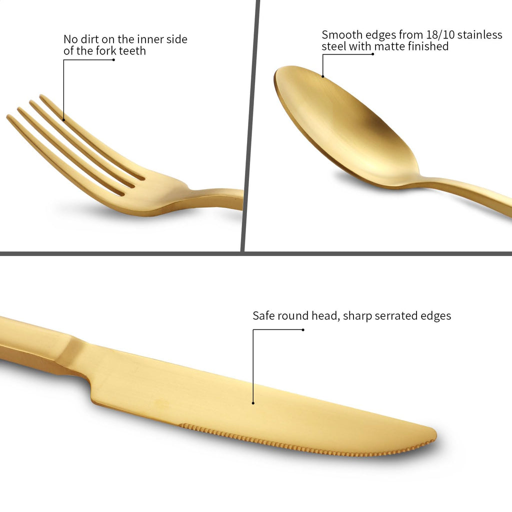Matte Gold Silverware Set Cuboid Handle 40 Pieces Service for 8