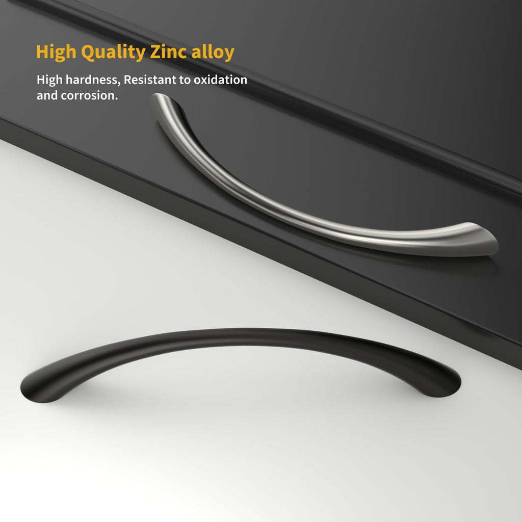 Curved Cabinet Handles, 5 Inch 10 Pack Brushed Nickel Drawer Pulls, Solid Zinc Alloy Hardware for Dresser Drawer