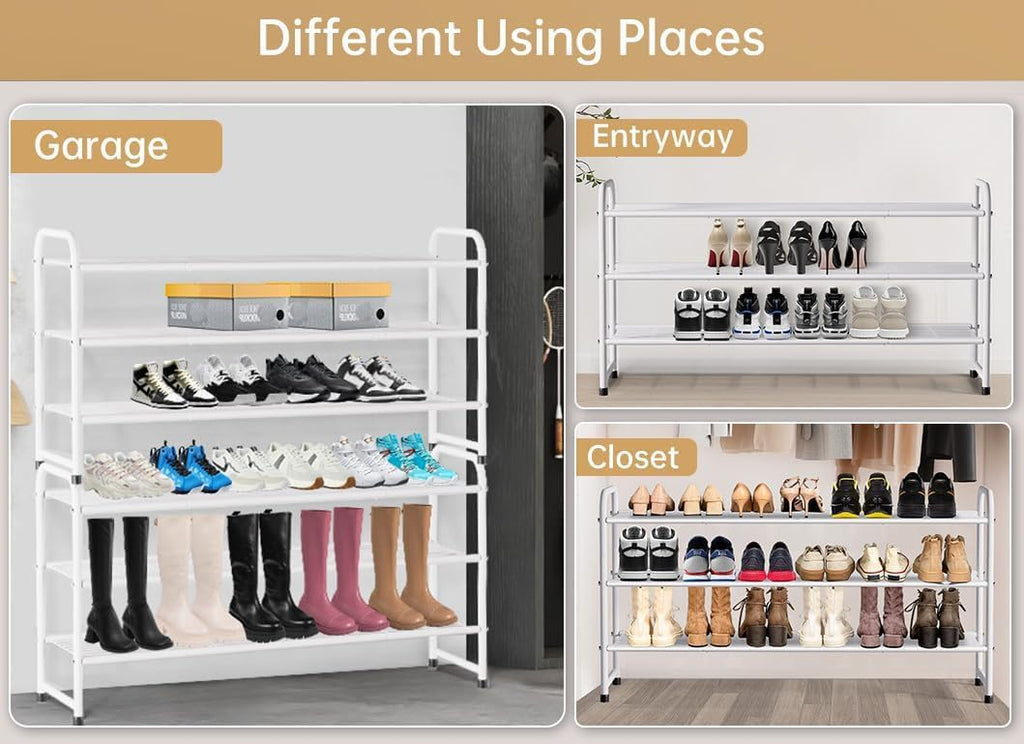 3-Tier Long Shoe Rack for Closet Metal Shoe Organizer, Wide Stackable Shoe Storage Shelf with Sturdy Wire Grid for