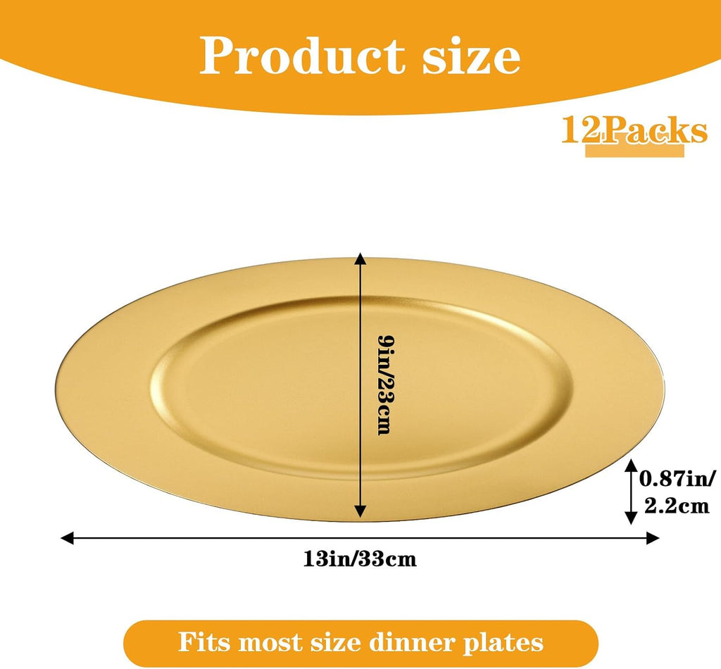 Gold Plastic Charger Plates, 13" Round Gold Charger Plates - Set of 12