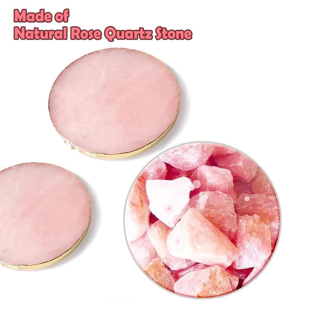 Rose Quartz Coaster Single with Stand (4 PCS), Pink Round Agate Coaster for Drinks, Natural Rose Crystal Stone with
