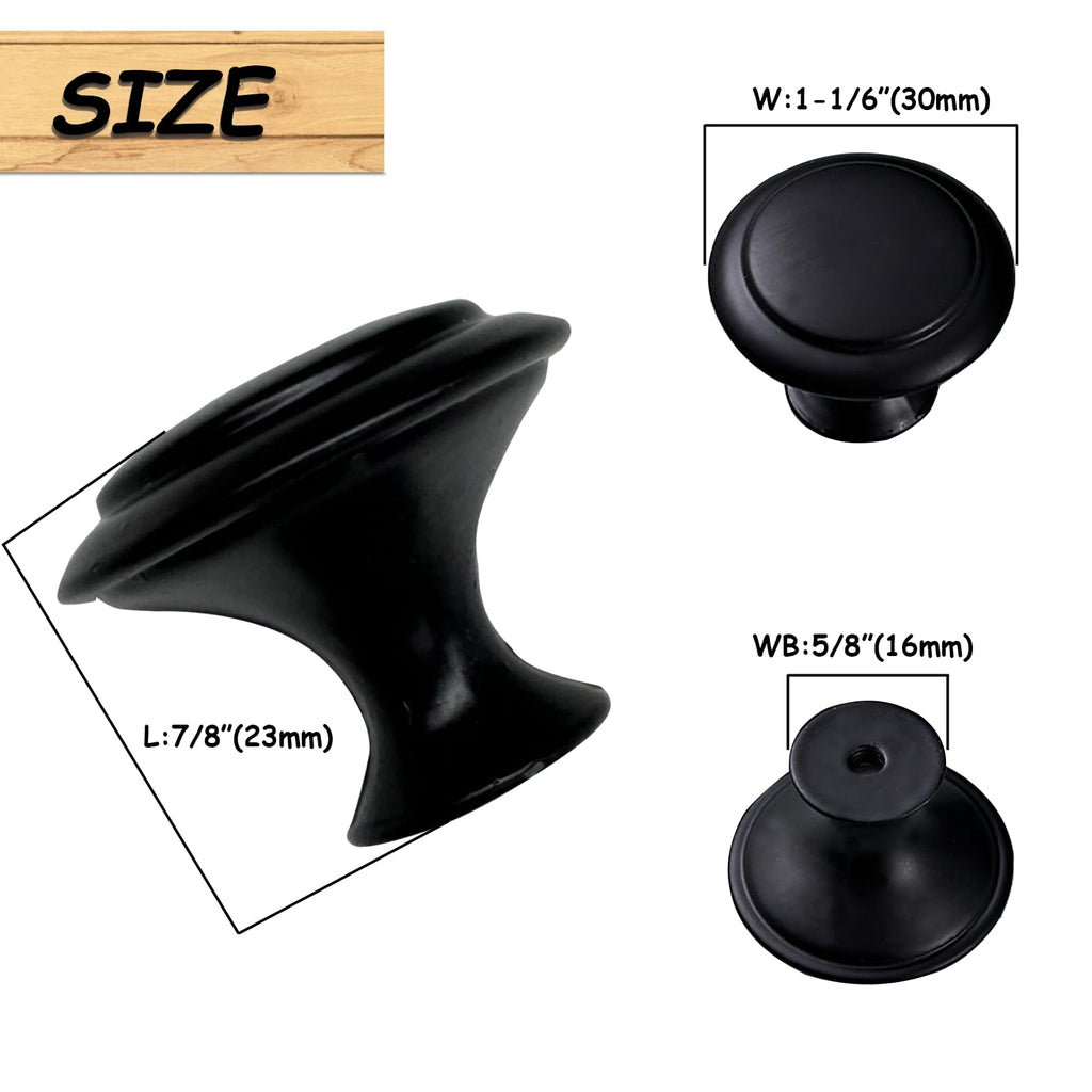 40 Pieces Cabinet Knobs, Kitchen Cabinet Handles, Drawer Pulls with Screw, Matte Black, Solid Zinc Alloy, 1-1/6 Inch