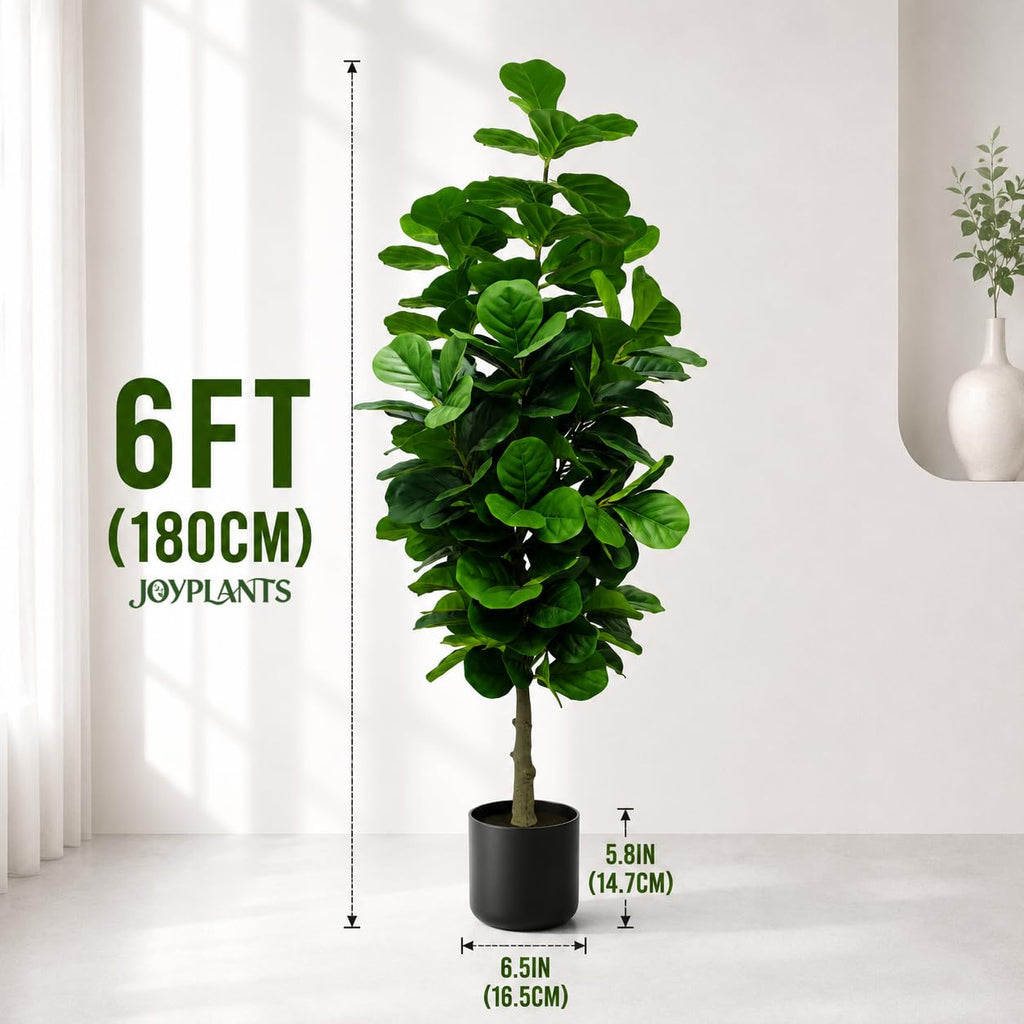 6FT Fiddle Leaf Fig Tree Fake Plant with Black Pot Decor