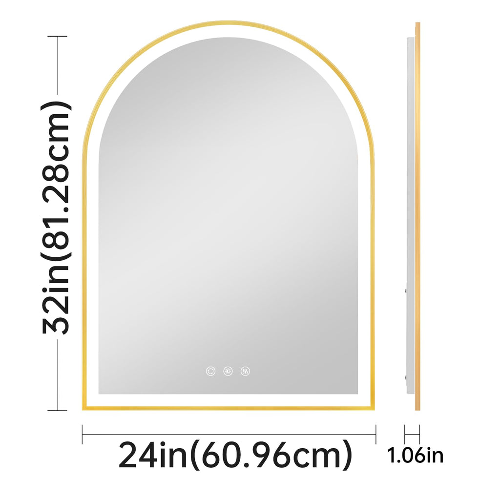 24"x32" Arched LED Lighted Bathroom Mirror with Lights