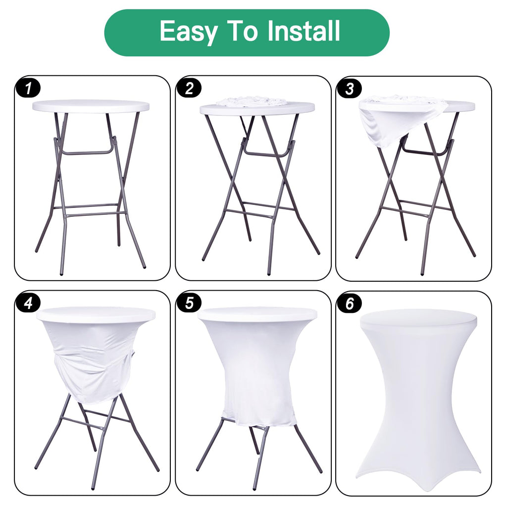 2 Pack Cocktail Tablecloth Bar Top Table Covers Round White Spandex