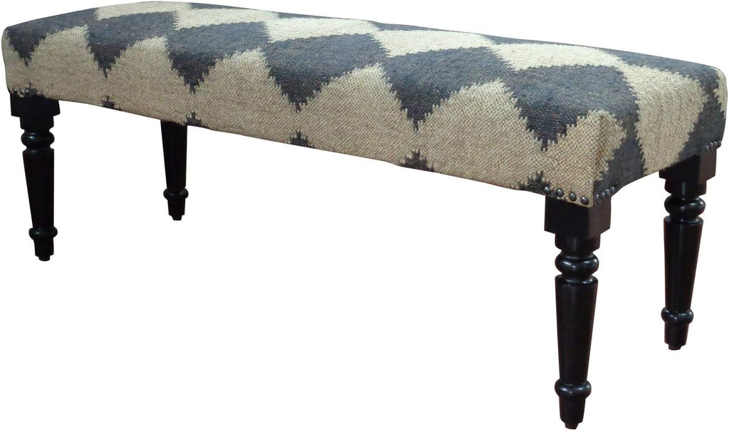 LR Home Tan/Black Upholstered Bench End of Bed | Farmhouse Checkered Accent Bench , or Entryway Seating | Long