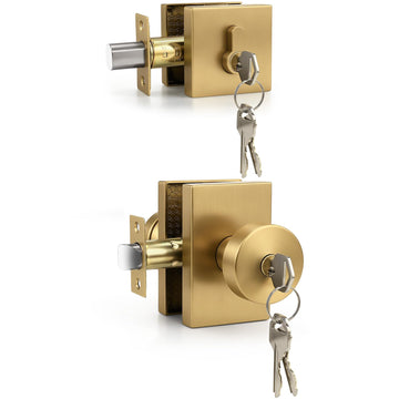1 Pack Champagne Bronze Door Knob with Deadbolt, Heavy Duty Front Door Knob and Deadbolt Set with Lock and Key, Heavy