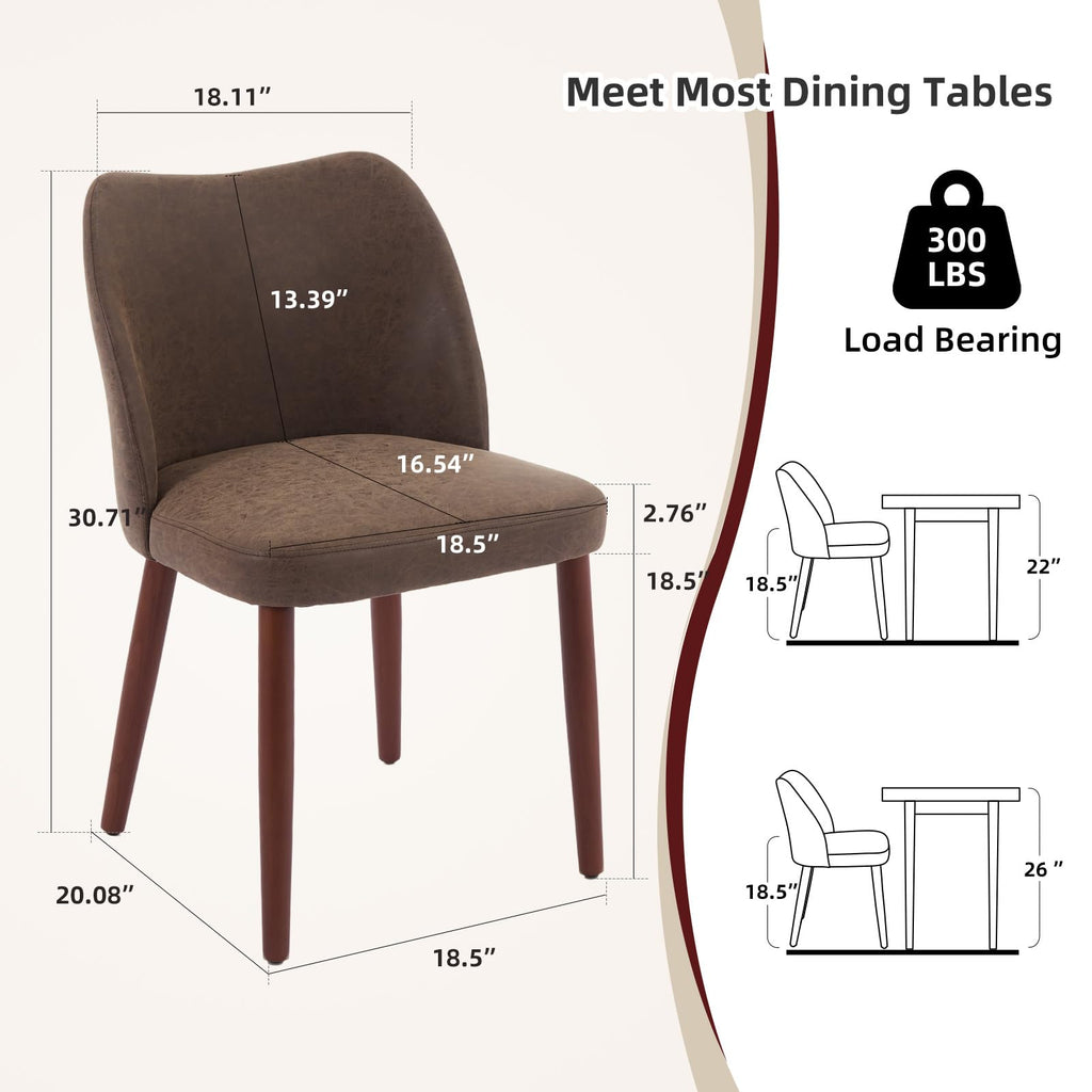 Leather Dining Chairs Set of 4 Upholstered PU Dining Chair with Wood Legs, Wing Backrest, Wooden Kitchen Chairs with