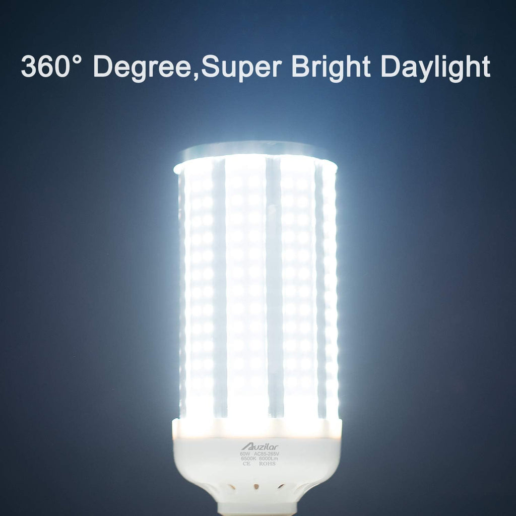 60W LED Corn Light Bulb for Indoor Large Area, E26 6000Lm 6500K Cool White,Super Bright Daylight LED Corn Bulb