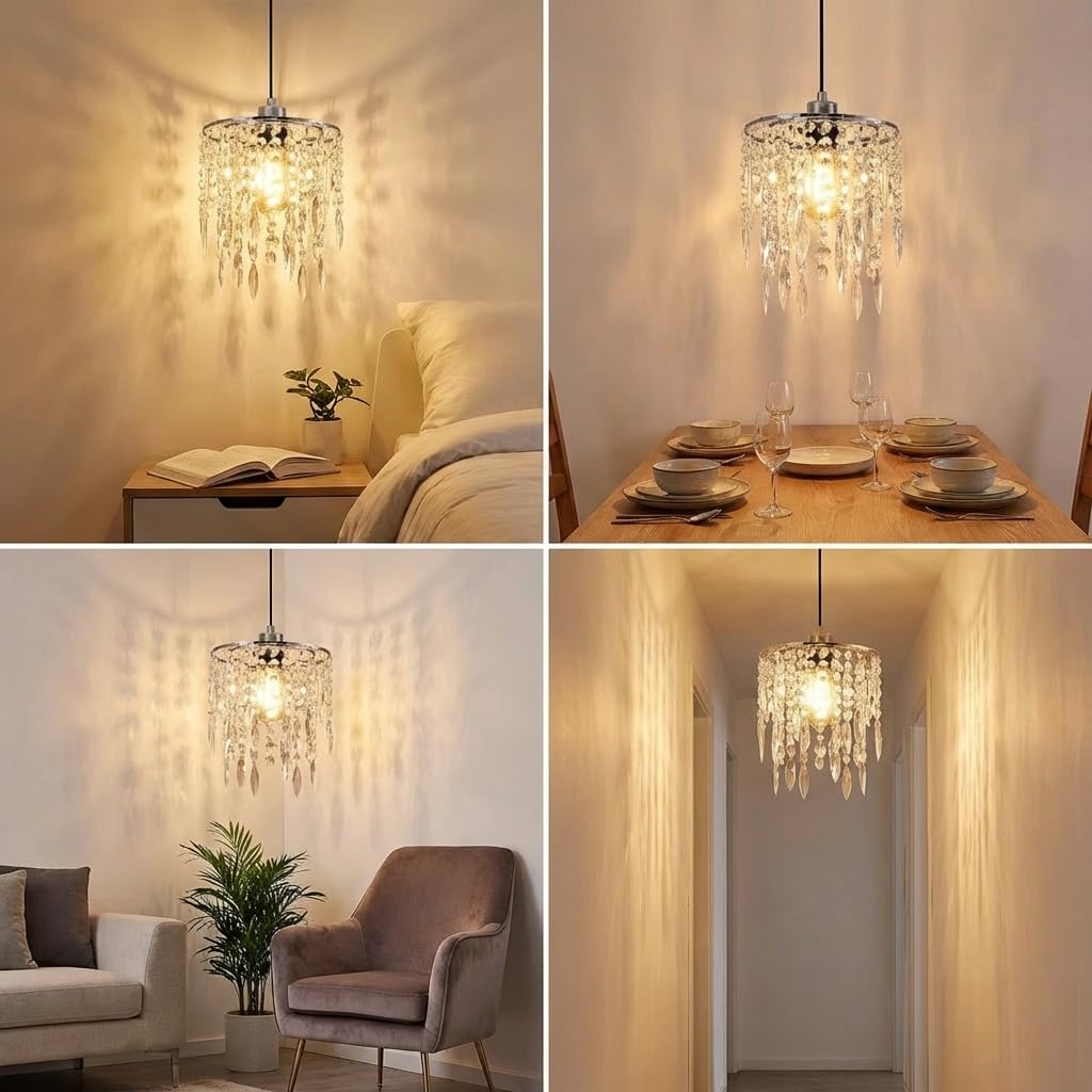 H11.81''X D8.66'' Chandelier Shades, Mini Crystal Shade, Acrylic Beaded Hanging Lampshade, Modern Pendant Light