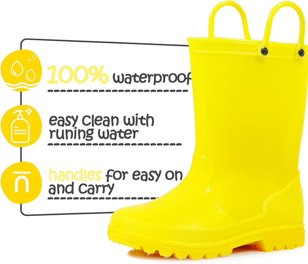 Kids Girls & Boys Rain Boots with Easy-on Handles Outdoors