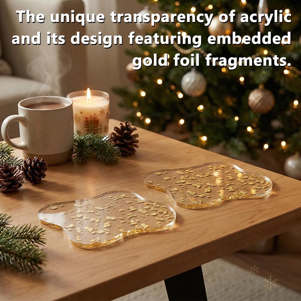 Acrylic Gold Foil Coasters Waterproof, Non-Slip, Durable Cup Mats, Party, and Festival Decorate Drop Shape - Set of 4