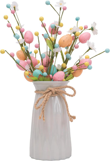 Artificial Easter Floral Stems Easter Egg & Berry Spray Stems, Pastel Spring Flower Twig Branches - Set of 3