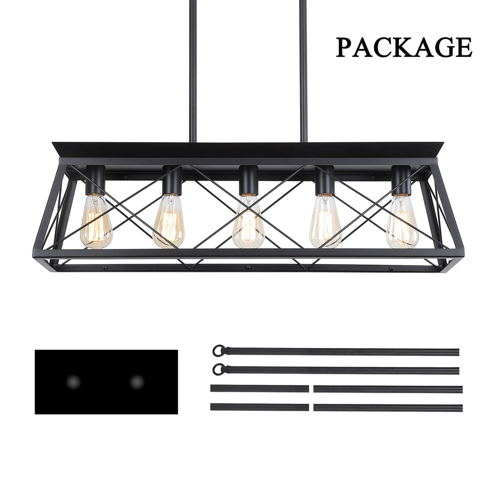 Farmhouse Chandeliers, Rustic Kitchen Island Light Fixture, 5-Light Linear Pendant Lighting Rectangular Chandelier