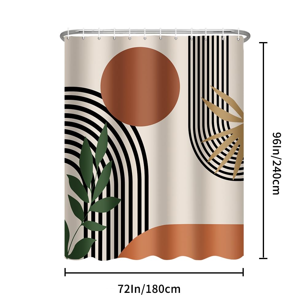 Extra Long Shower Curtain 72 x 96 Inch Boho Shower Curtain Mid Century Modern Bohemian Abstract Geometric Fabric