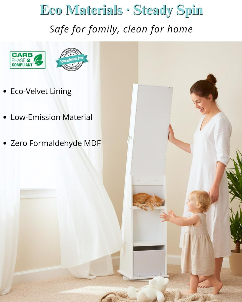 LED Light Strip Swivel Freestanding Jewelry Cabinet, 61.8 in