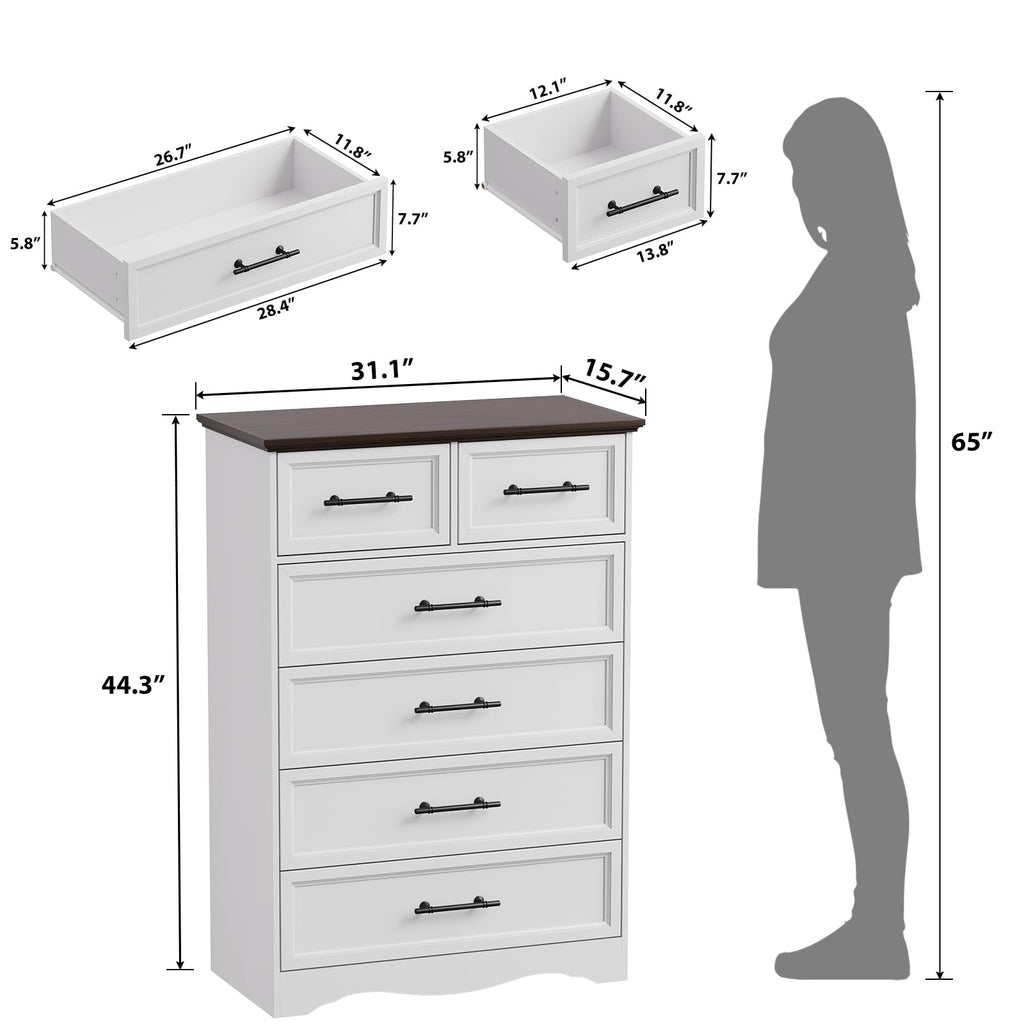 White 6-Drawer, 44" Tall Chest of Drawers