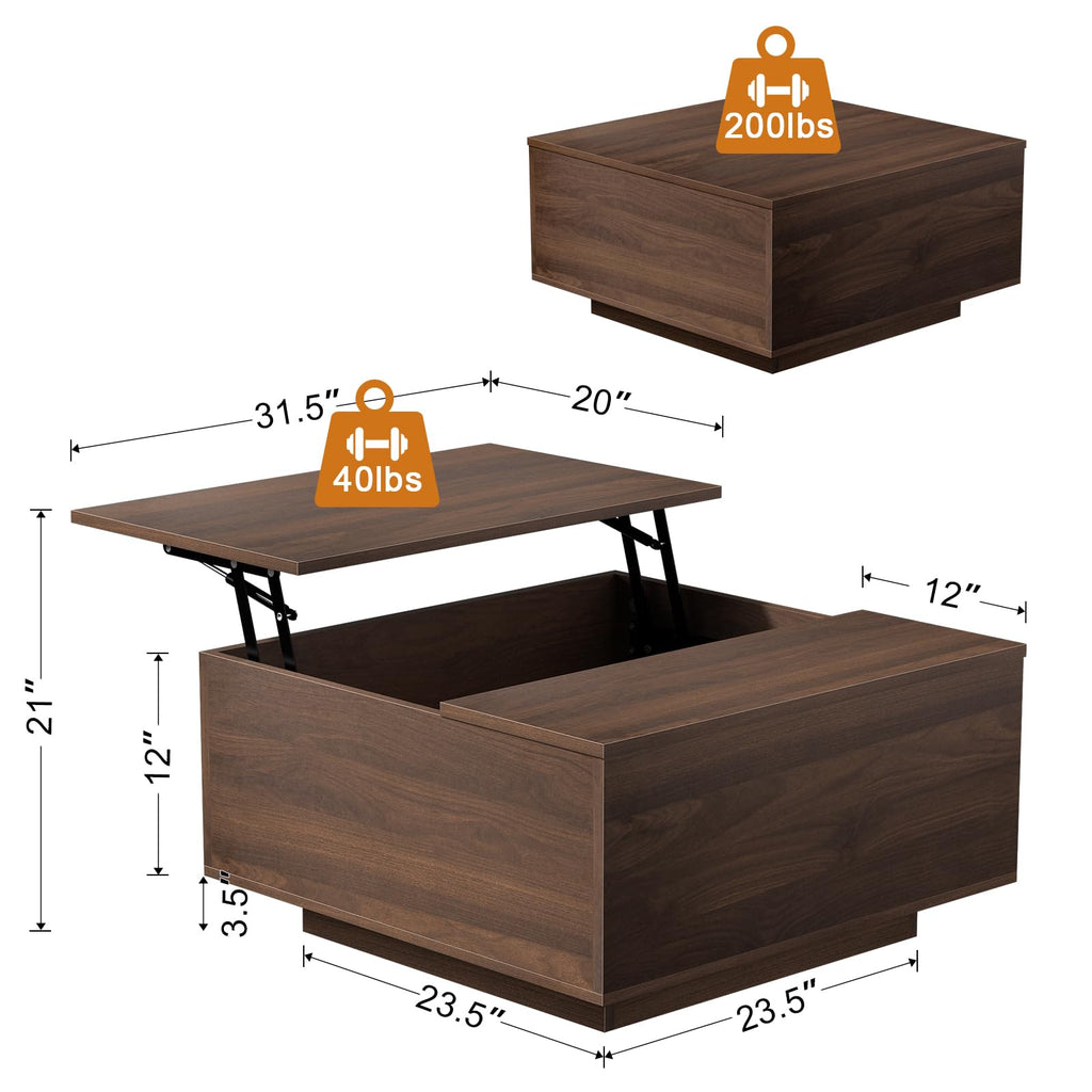 31.5'' Lift Top Coffee Table Wood Center Table with Storage, Walnut