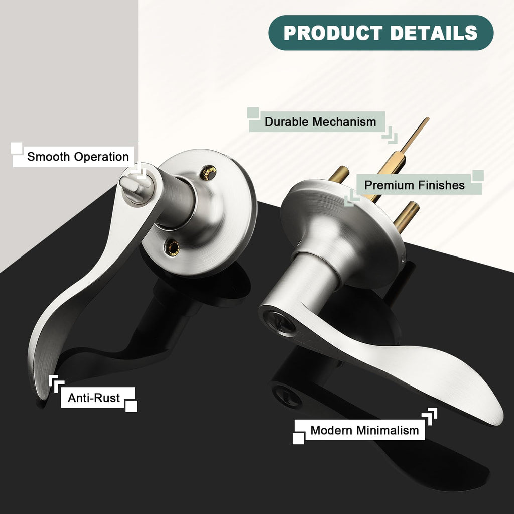 6 Pack Privacy Door Levers Interior Door Handles Brushed Nickel Lever Handles Keyless Modern Wave Levers