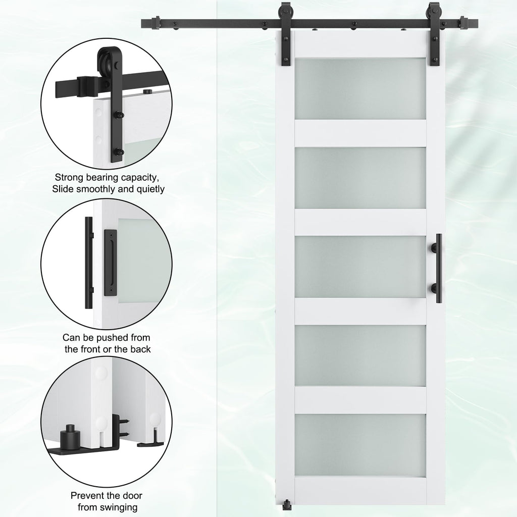 30" x 84" Glass Barn Door with 5FT Hardware Kit Included