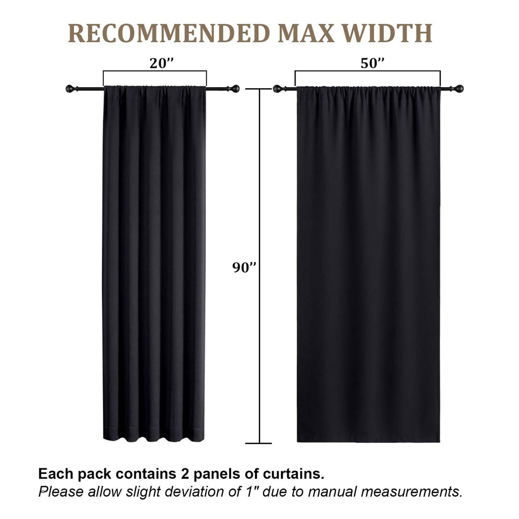 Black Blackout Curtains 90 Inches Long 2 Pcs, Modern Farmhouse Decor Rod Pocket Window Curtains Dining Room, Thermal