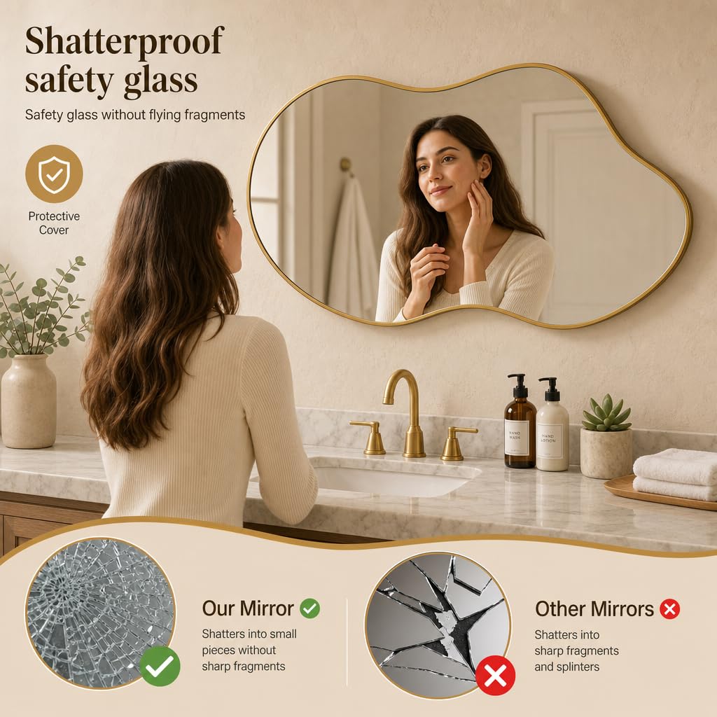 Irregular wall Mirror 26"x46" Gold Asymmetrical Mirror