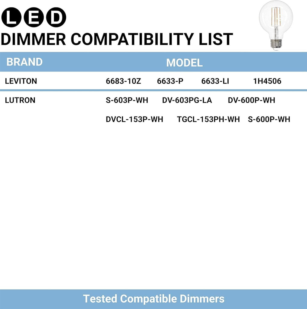 G25 Globe Light Bulbs Vintage Edison Filament Round Clear Glass 8.5W (100W Equivalent) 800 Lumens E26 Medium Base