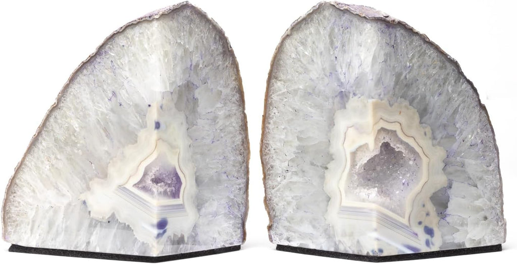100% Natural Agate Bookends - Geode Book Ends for Books, Office, Living Room Decor (Light Purple, 10-11 lbs)