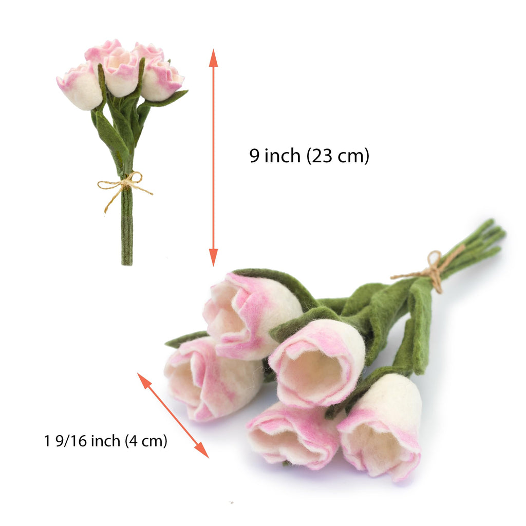 Felt Tulip Flowers Artificial Bouquet - 5 pcs|Reusable, Washable and Essential Oil Ready Multi Color Artificial
