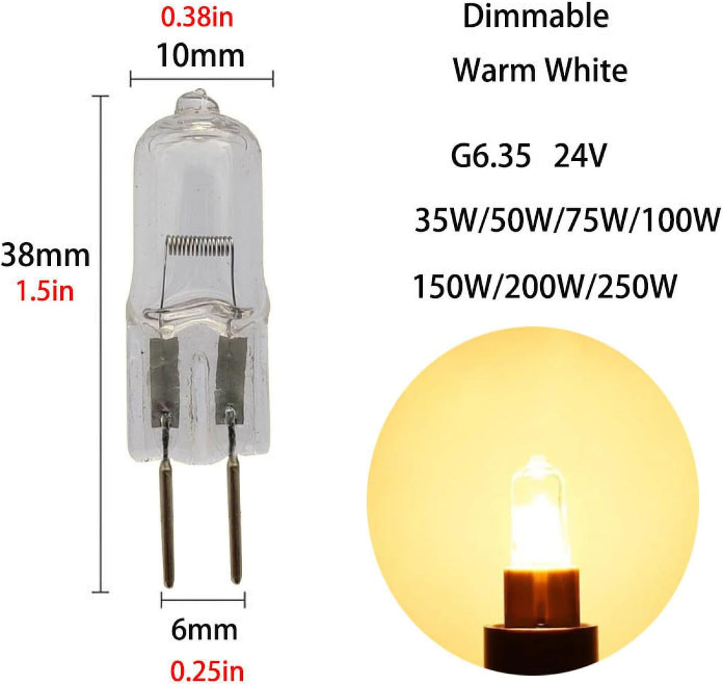 10Pc Gy6.35 24V 50W Halogen Bulb 2 Pin T4 Jc G6.35 Bi-Pin Base Bulb G6.35 20W 24V Clear Capsule 2 Pin Lamp Bulb Warm