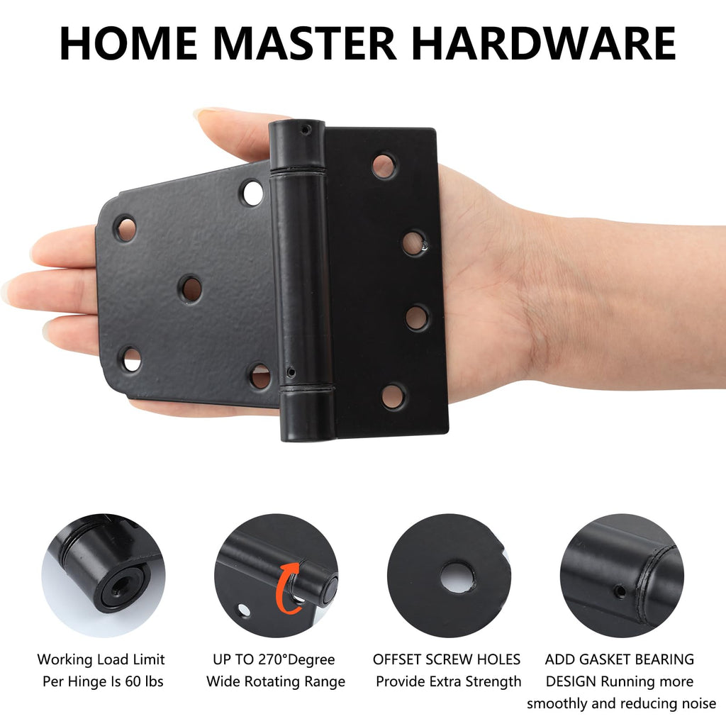 3-1/2 Inch Self Closing Gate Hinges, Spring T Hinges, Black, 2 Pack
