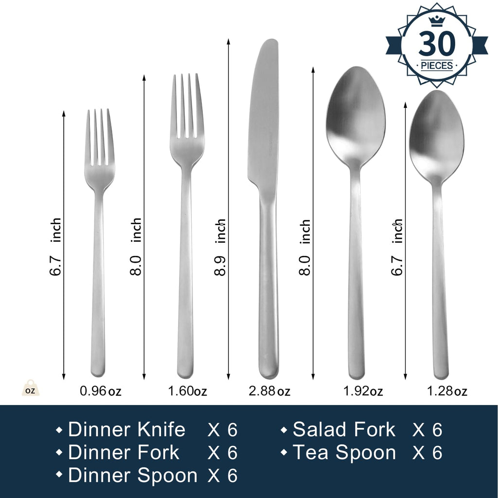 30 Pieces Silverware Set, Flatware Cutlery Set for 6, 18/10 Stainless Steel Silverware Utensils Minimalist Design