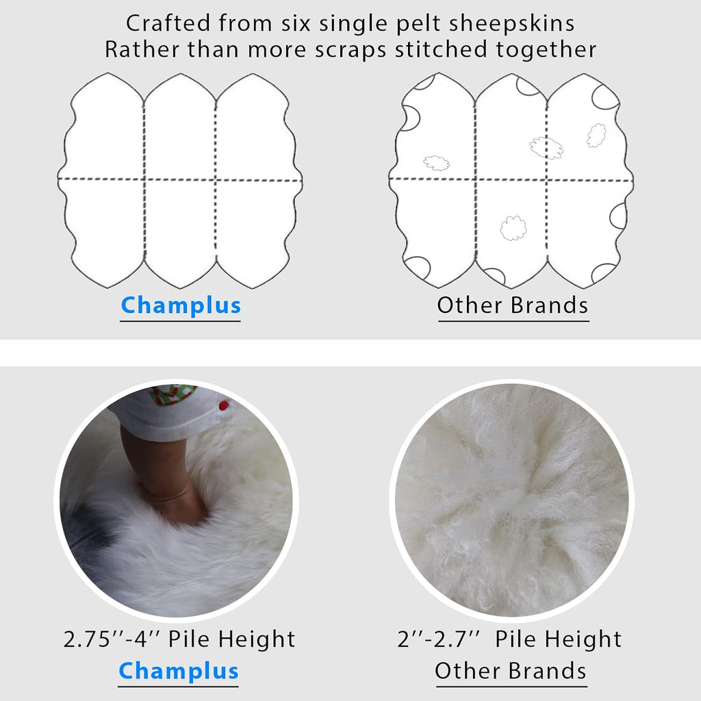 Genuine Australian Merino Sheepskin Rug, 5x7 ft Sheep Skin Rug, Lambskin Area Rug, 6-Pelt, White