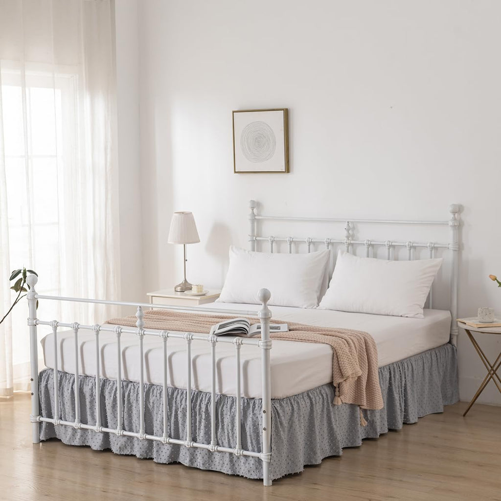 Tufted Dot Bed Skirt King Size - Ruffled Bed Skirt with Split Corners