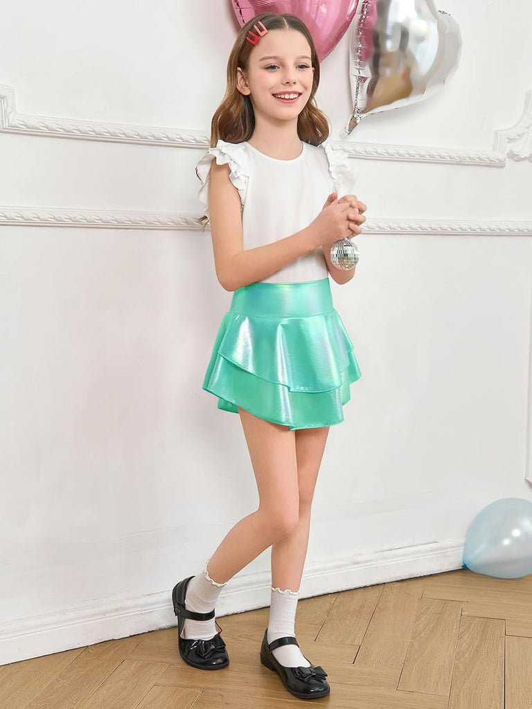 Girls Metallic Skater Skort Kids Shiny Scooter Skirt