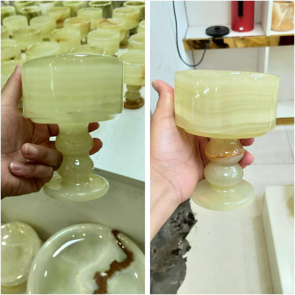 Set of 2 Natural Stone Pedestal Candle Holders - Marble & Onyx Decorative Candle Stands for Modern Home Decor