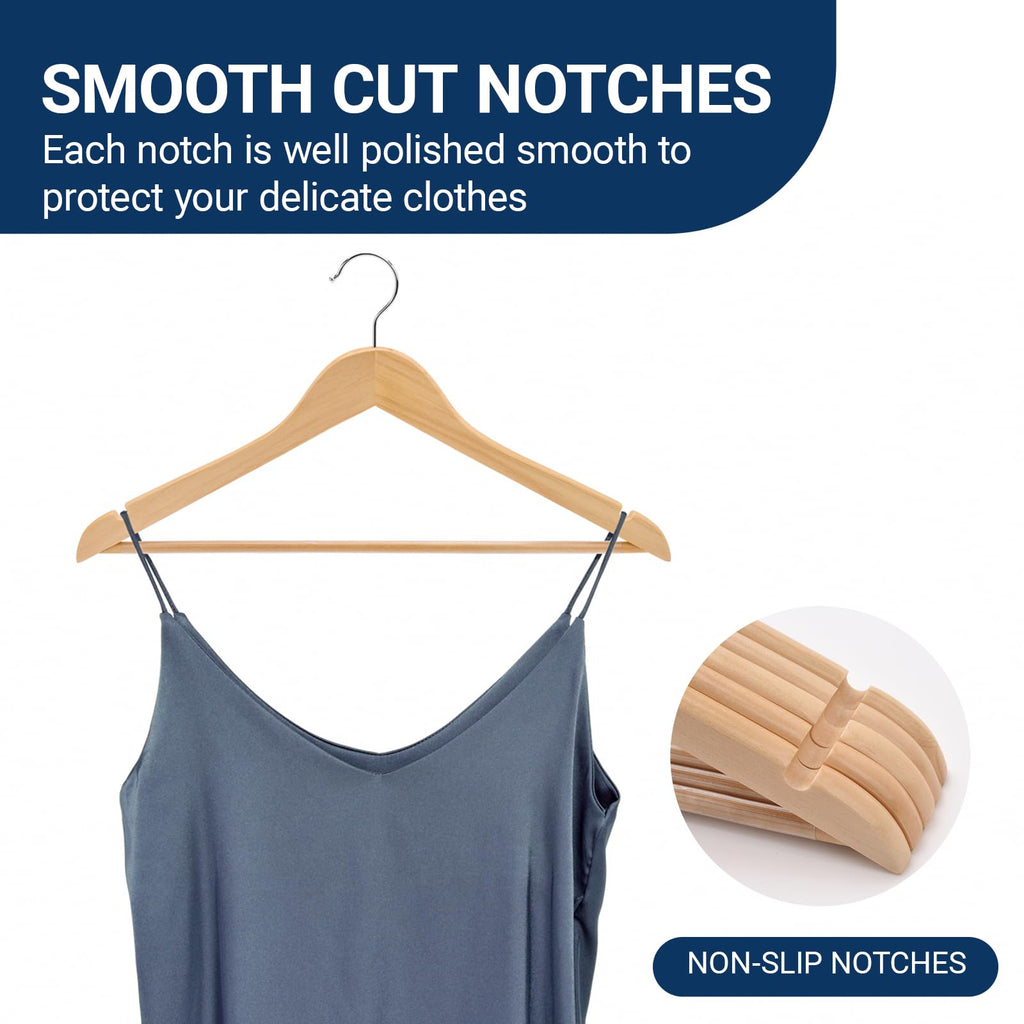 30 Pack Natural Wooden Coat Hangers, Wood Suit Hangers