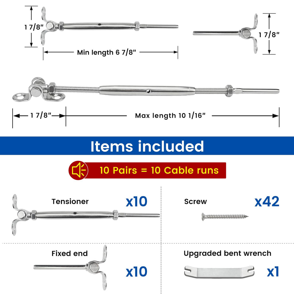 10Pairs Cable Railing Hardware Swage Toggle Turnbuckle CK07