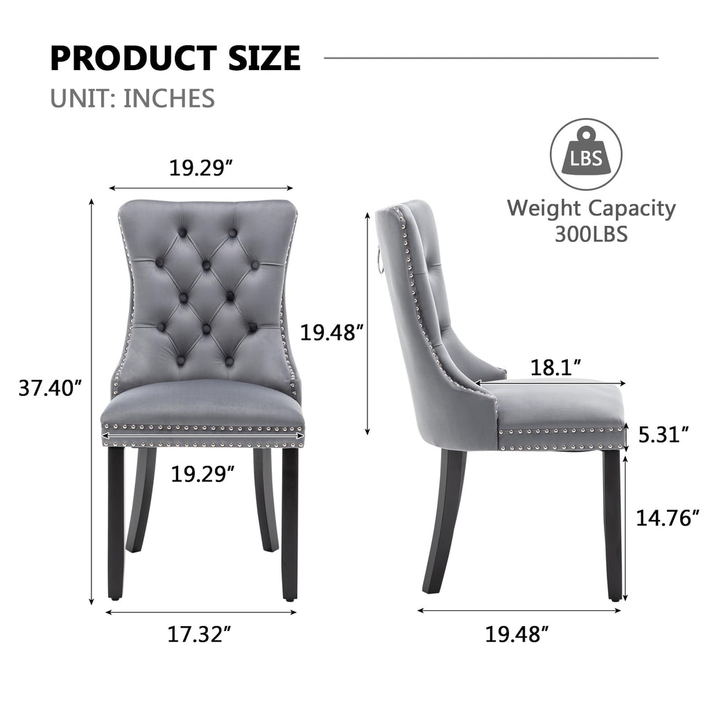 Velvet Dining Chairs Set of 2, Upholstered Dining Chairs with Ring Pull Trim and Button Back, Modern Seating (Grey)