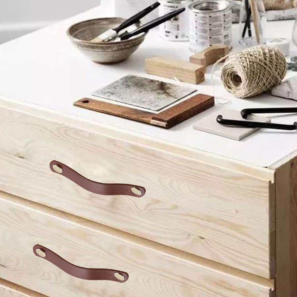 4 Pack Soft Genuine Leather Drawer Pulls Handle,Wardrobe Cabinets Kitchen Closet Knobs Door Pulls Handles knobs