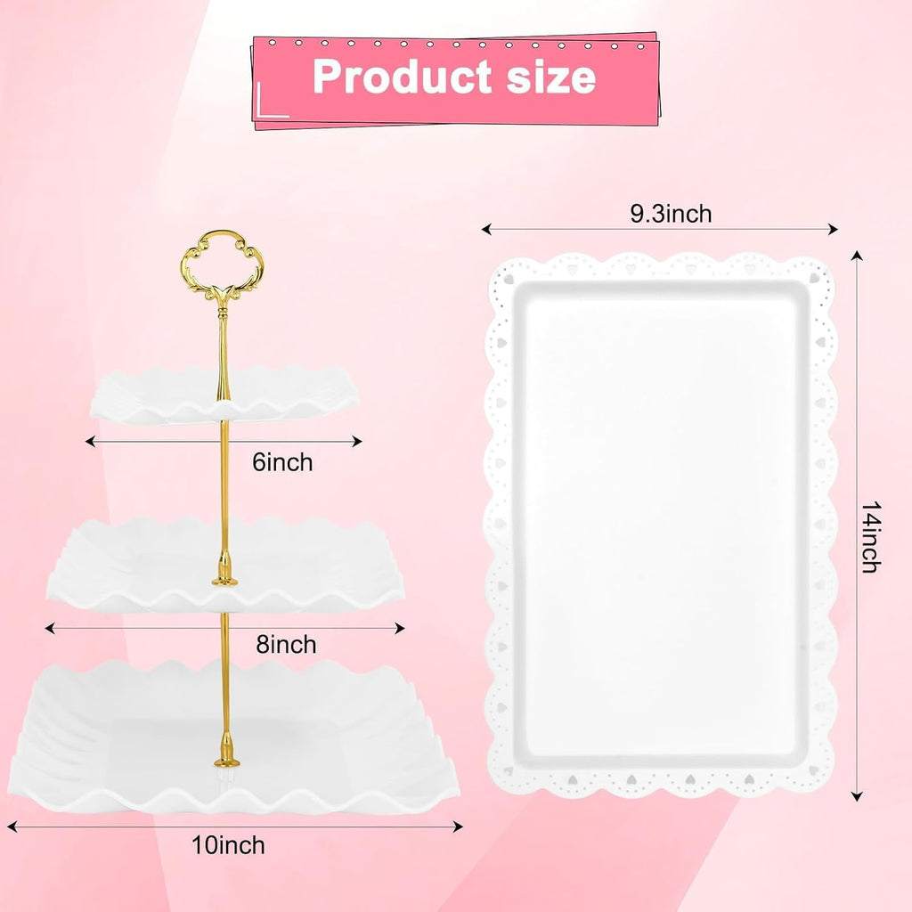 Dessert Table Display Set - 3-Tier Dessert Display Stands & Serving Tray - Dessert Trays Dessert - Set of 5