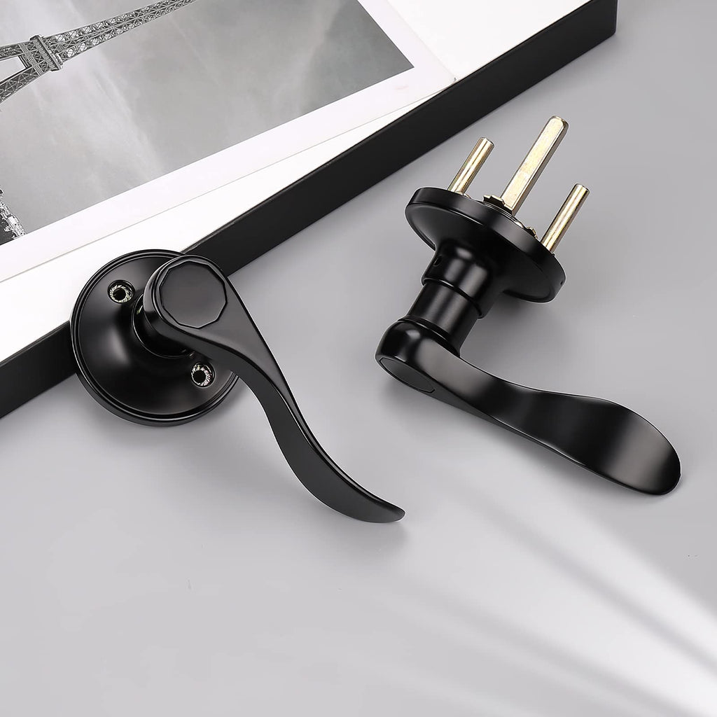 5 Pack Closet Door Handles Non-Locking Lever Set Door or Closet with a Matte Black Finish, Reversible for Right or