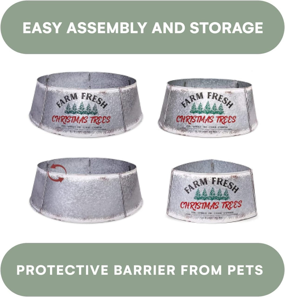 Galvanized Christmas Tree Collar - Oversized, Adjustable Metal Collar Ring for Large to XL Christmas Trees - Rustic