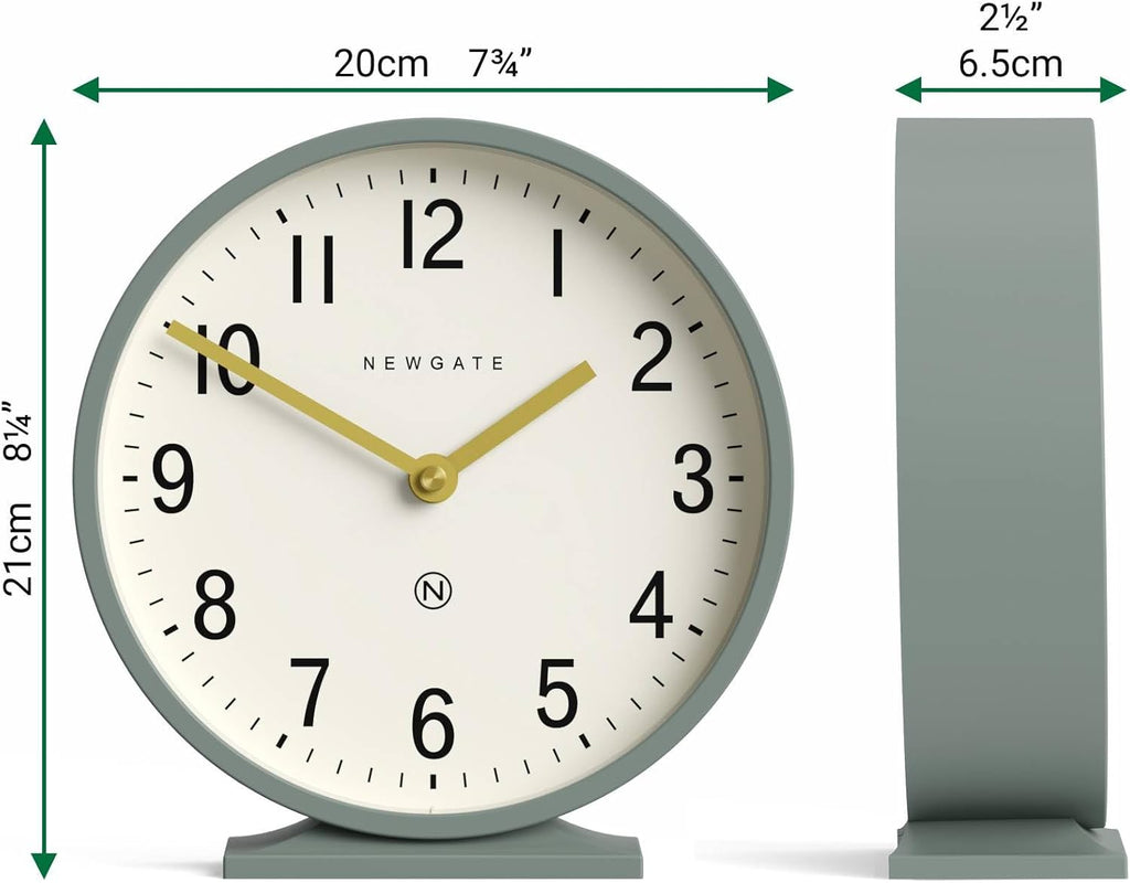 Q Mantel Clock | Modern Classic Round Mantel Clock | Asparagus Green | Contemporary Style for Mantel, Desk