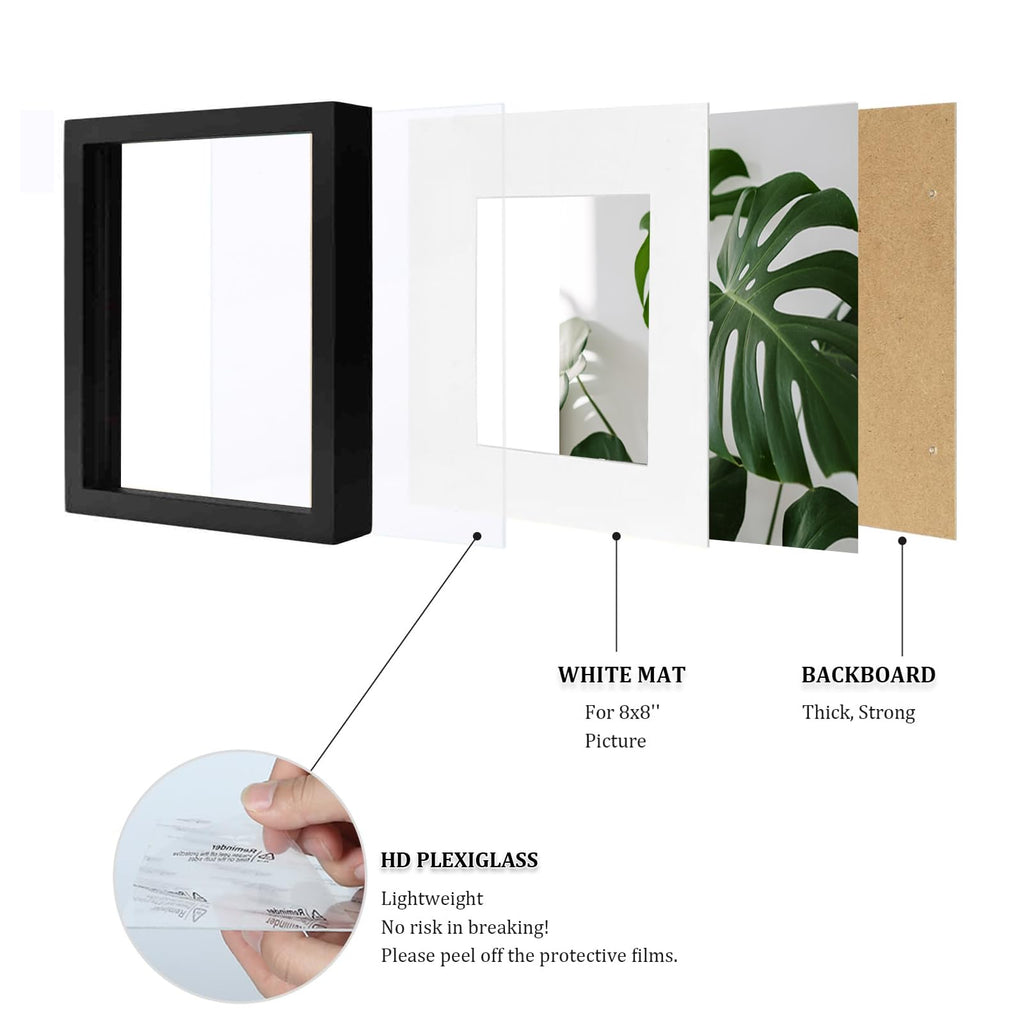 11x11 Picture Frames 4 PCS, Made of Solid Wood Covered by Plexiglass for Pictures 4x4/8x8 with Mat for Table Top