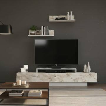 Lusiana TV Stand & Entertainment Center for TVs up to 75", Modern Media Console with Wall Mounted Accent Shelves
